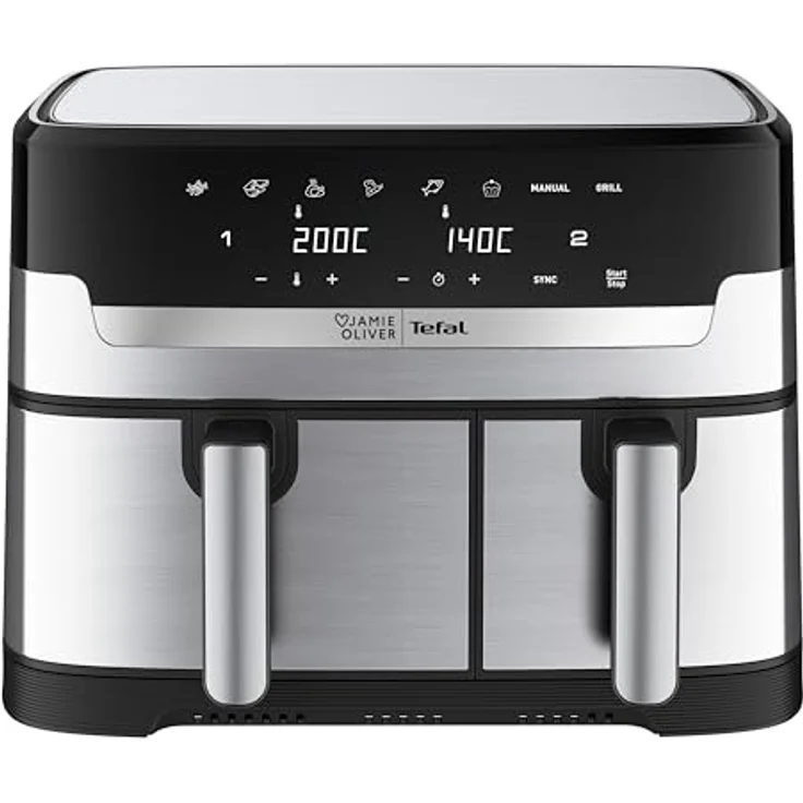 Jamie Oliver by Tefal Dual Drawer Heißluftfritteuse EY90JDE1, Doppelkammer mit 2 unabhängigen Garzonen, 8 automatische Programme, 8,3 L Gesamtfüllmenge, Schwarz/Edelstahl – Bild 2