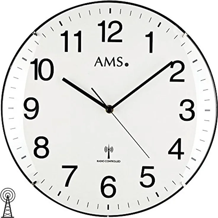 AMS Funk-Wanduhr, Holz, Mehrfarbig, 34 x 34 x 7 cm