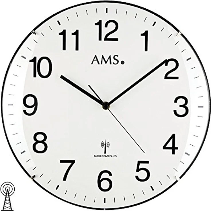 AMS Funk-Wanduhr, Holz, Mehrfarbig, 34 x 34 x 7 cm – Bild 1
