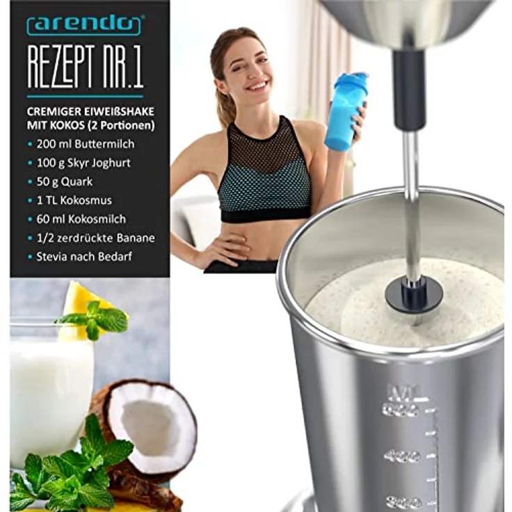 Arendo Drink Mixer, elektrischer Standmixer mit 500 ml Becher, 22.000 U/min, 2 Geschwindigkeitsstufen, für Protein Drinks, Smoothies, Milchshakes und Cocktails – Bild 4