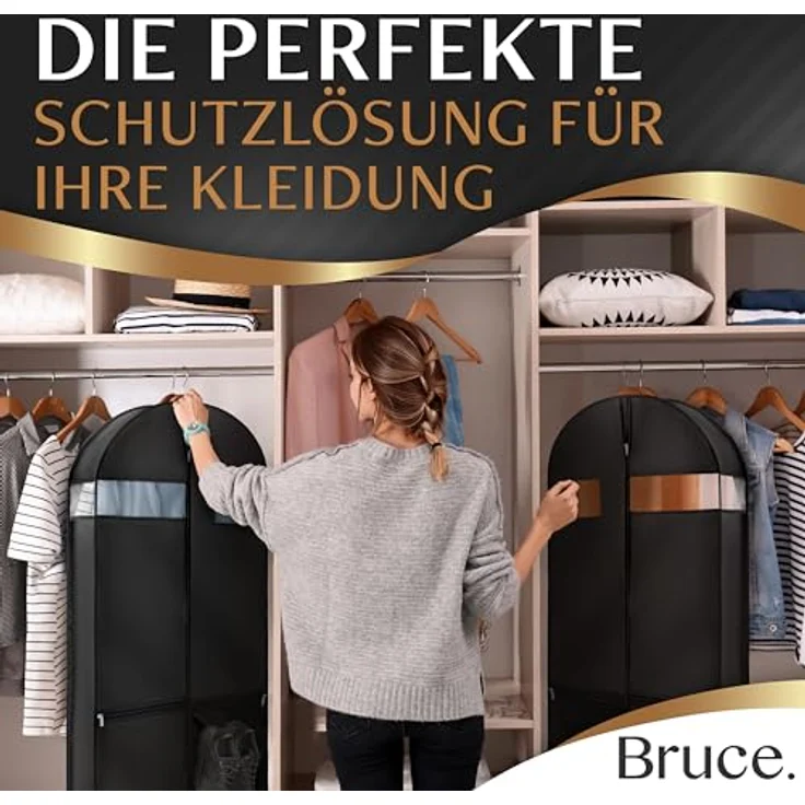 Bruce.® Großer Kleidersack 120x60x12 cm - für 4-6 Teile, Schwarz, wasserabweisend und atmungsaktiv mit Schutz vor Motten – Bild 4