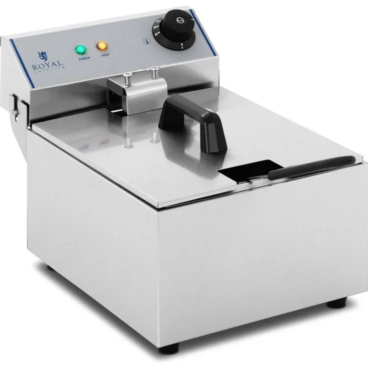 Royal Catering Fritteuse 10 L Elektro Fritöse Profi Kaltzonen Edelstahl, 3200 W, ECO Serie, energieeffizient