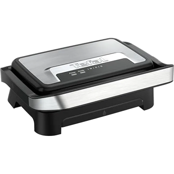 Tefal Inicio Compact 2-in-1 Kontakt- und Paninigrill, 1000 W, Edelstahlgehäuse, Saftauffangschale, antihaftbeschichtete Grillplatten, Edelstahl/Schwarz