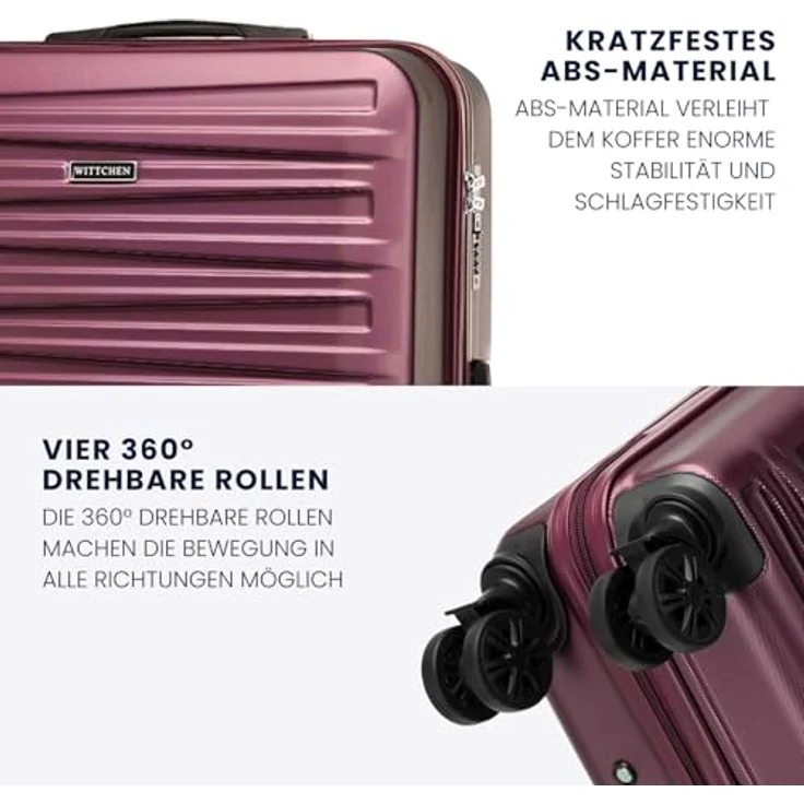 WITTCHEN Skyspeed Line Reisekoffer 3er Set, Hartschalenkoffer aus strapazierfähigem ABS mit Kombinationsschloss, Teleskopgriff und 4 Doppelrädern, Maroon – Bild 3