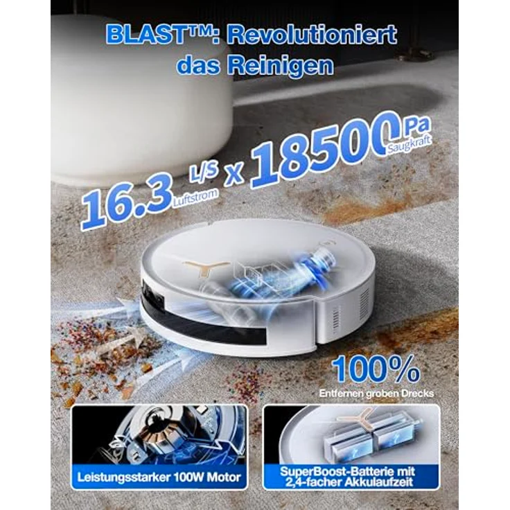 ECOVACS DEEBOT T50 MAX PRO Omni Saugroboter, 18.500Pa, ZeroTangle 2.0, Heißwasser-Reinigung, Weiß – Bild 2
