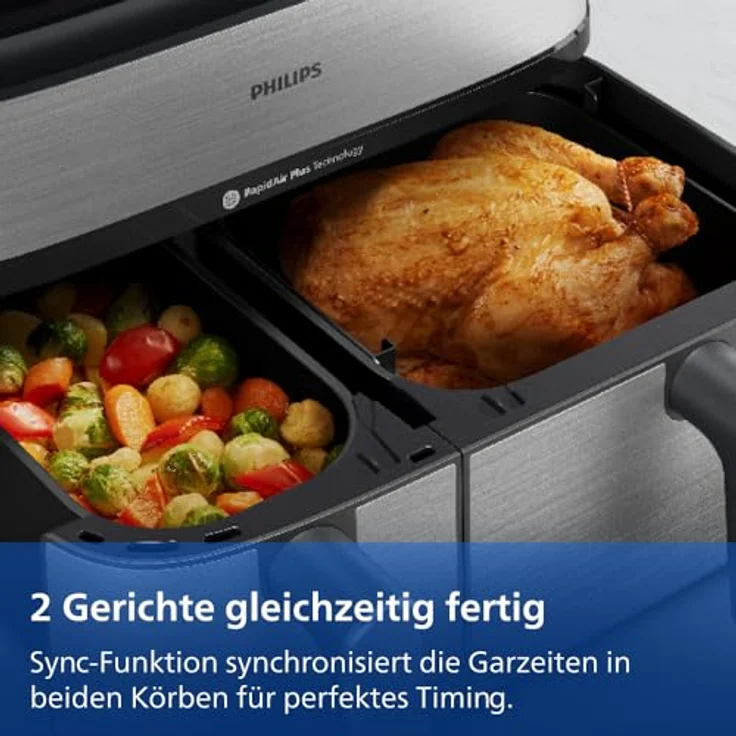 Philips Heißluftfritteuse 5000 Series NA555/00, Dual Basket mit Steam, 9L Kapazität, 2750 W, RapidAir Plus Technologie, Dampfreinigung, HomeID App, Silber – Bild 10