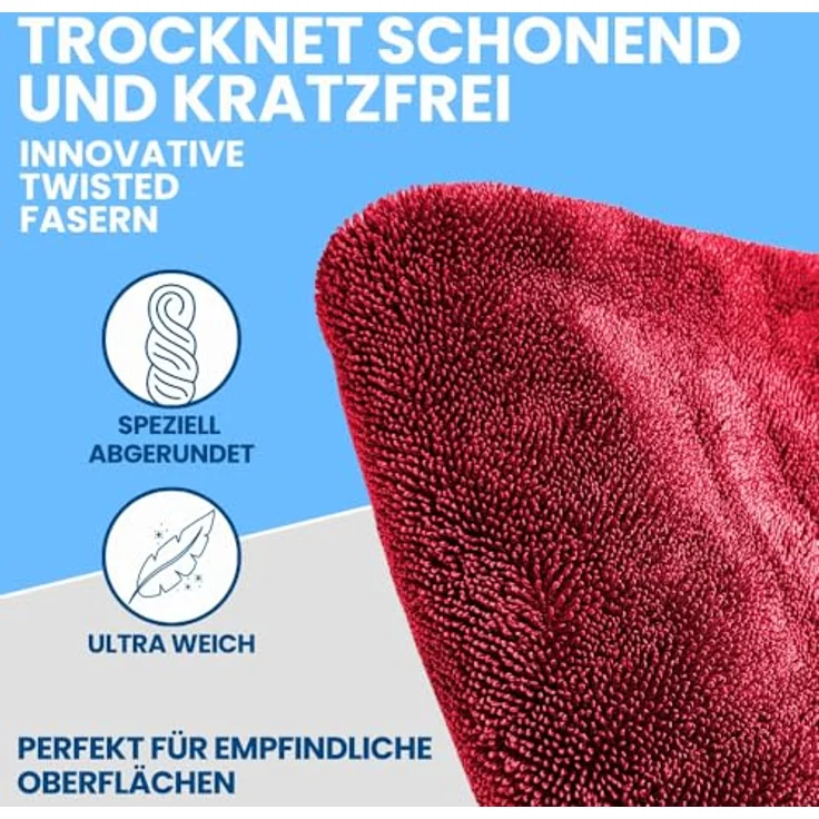Ivality® Auto Trockentuch XXL 80x50 cm, 1400 GSM Ultra Saugstarkes Mikrofasertuch für fusselfreie Autopflege und Motorradreinigung, lackschonend und waschbar – Bild 3
