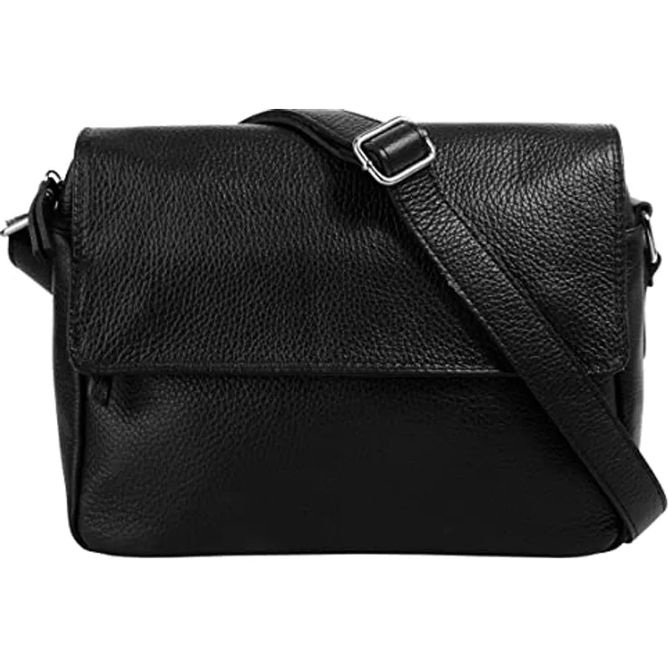 Samantha Look Umhängetasche, echt Leder, Made in Italy, 22 cm x 18 cm, verstellbarer Schulterriemen, 4 Fächer, schwarz