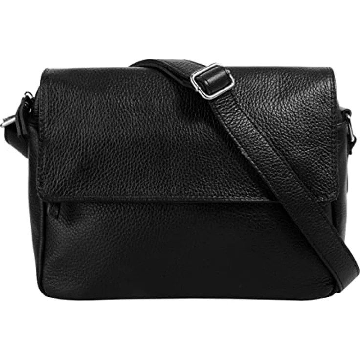Samantha Look Umhängetasche, echt Leder, Made in Italy, 22 cm x 18 cm, verstellbarer Schulterriemen, 4 Fächer, schwarz – Bild 1