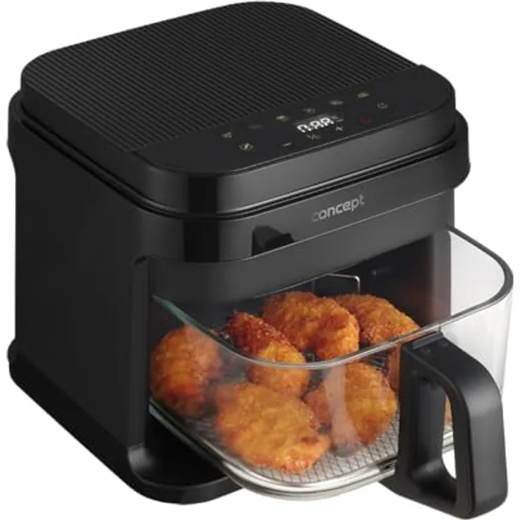 Concept Heißluftfritteuse GLASS & FAST FR5500, 5,5 L mit digitalem Touchscreen und 7 voreingestellten Programmen, Schwarz