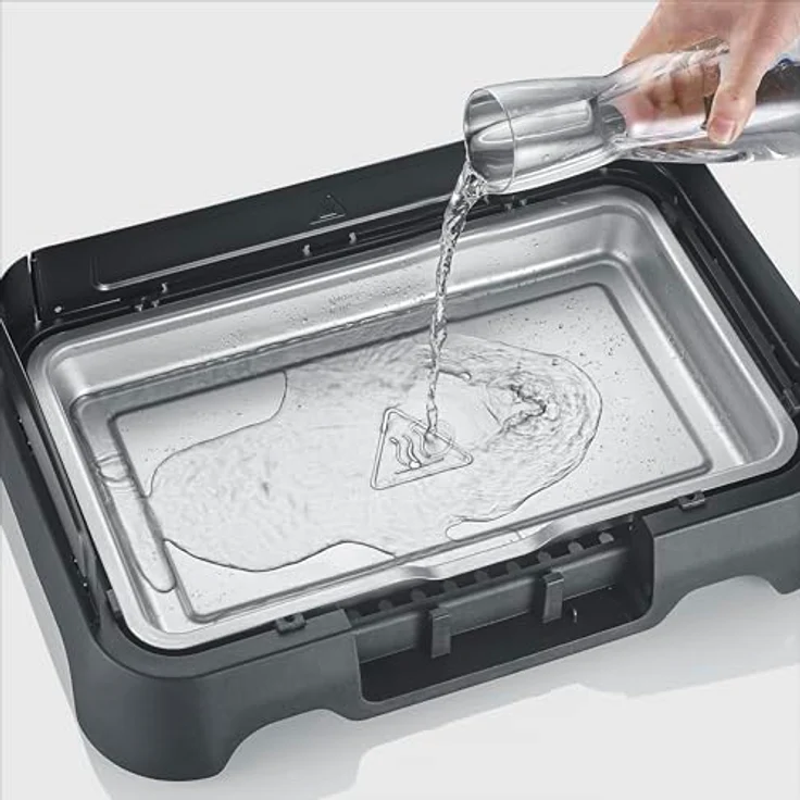Severin PG 8593 Elektrogrill, Tischgrill mit Edelstahl-Grillrost, temperaturen von 35-200°C, 2000W, schwarz, 38x22 cm, schnelle Aufheizzeit, einfache Reinigung, Auffangschale – Bild 4