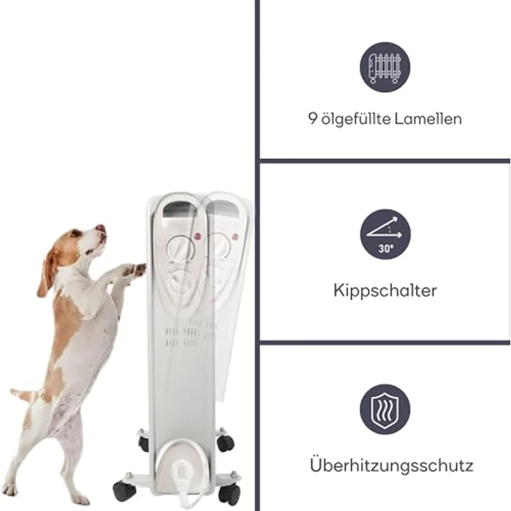 Perel Ölradiator Heizkörper mit Rollen, mobile Thermostat Zusatzheizung Elektroheizung, Radiator – Bild 5
