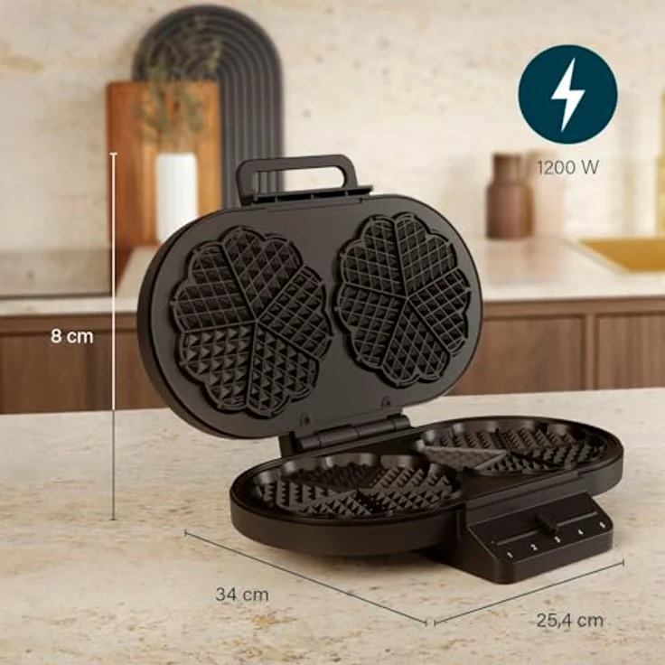 Princess Herzförmiges Waffeleisen, 10 Waffeln pro Backvorgang, 1200W, Thermostat, Antihaftbeschichtung, Cool-Touch-Griffe, Überhitzungsschutz, Vertikale Lagerung, Schwarz – Bild 2