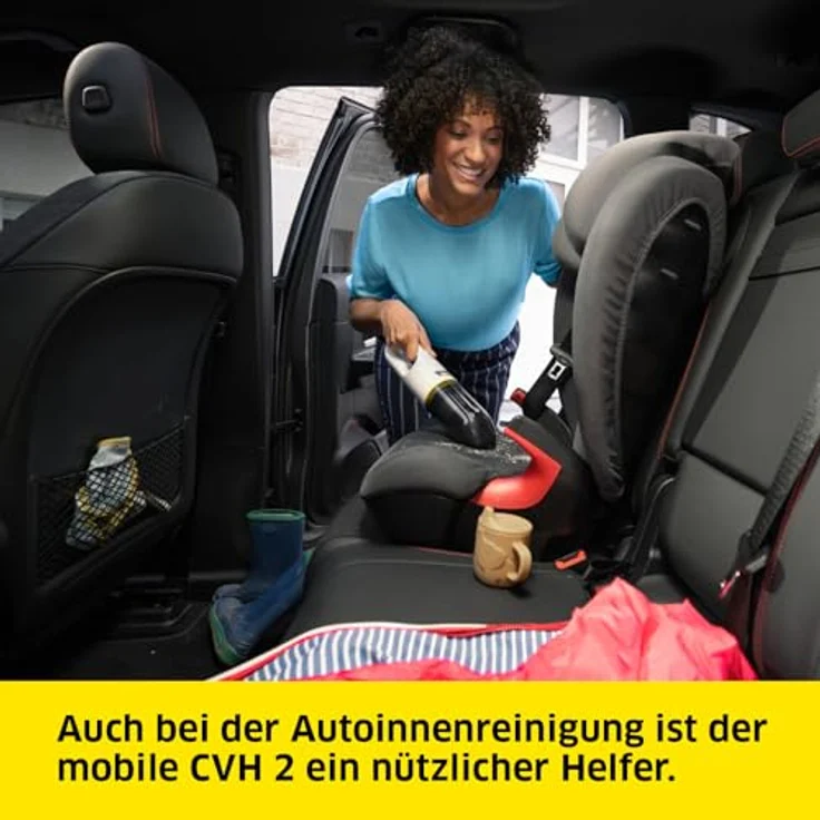 Kärcher Akku-Handstaubsauger CVH 2, kompakter und leichter Krümelsauger für den schnellen Einsatz, Staubbehälter: 0,15 l, Gewicht: 0,65 kg, inkl. 7,2 V Akku, USB-Ladegerät, 2-in-1-Fugendüse – Bild 4