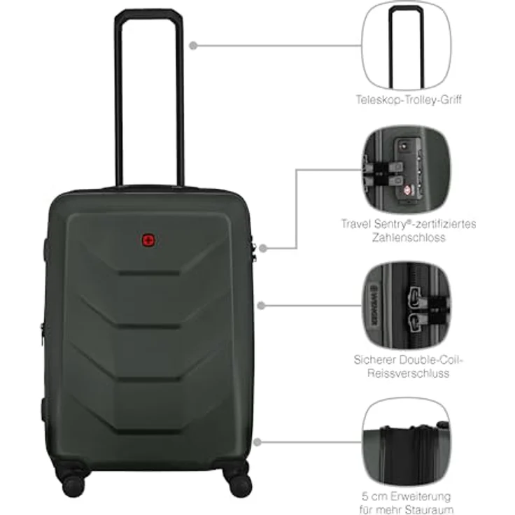 WENGER Prymo Medium Hartschalenkoffer mit 4 Rollen, Trolley, erweiterbar, 59 (67) l, Sicherheitsschloss, anthrazit – Bild 4