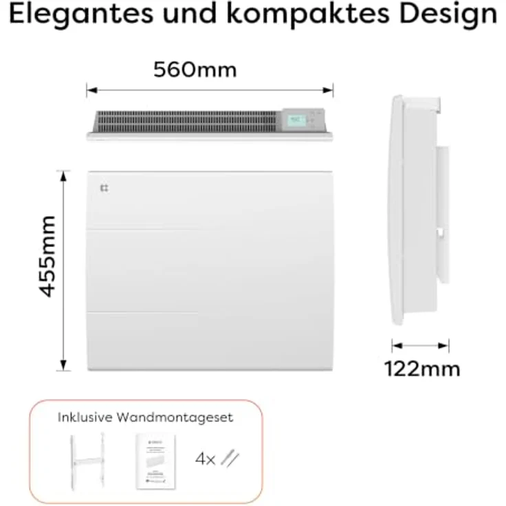 CIARRA CBHT10E, Elektrischer Keramik Heizkörper 1000 W mit PID-Thermostat für 10-15 m², IP24 spritzwassergeschützt – Bild 6