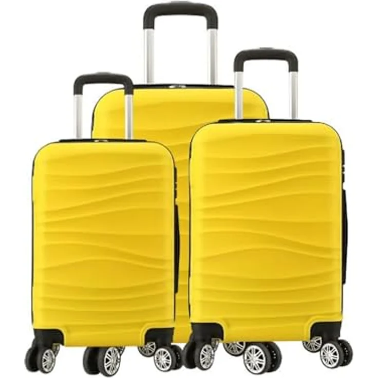 COFI 1453 Reisekoffer Koffer 3 TLG Hartschale Trolley Set Kofferset Handgepäck Gepäck Reisetasche ABS-04 Gelb, Hochwertige Hartschalen Reisekoffer – Bild 1