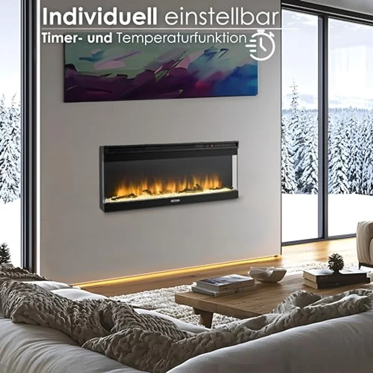 Echos Elektrokamin 1500 W | 13 realistische Flammeneffekte | Wandmontage oder Einbau, schwarz – Bild 8
