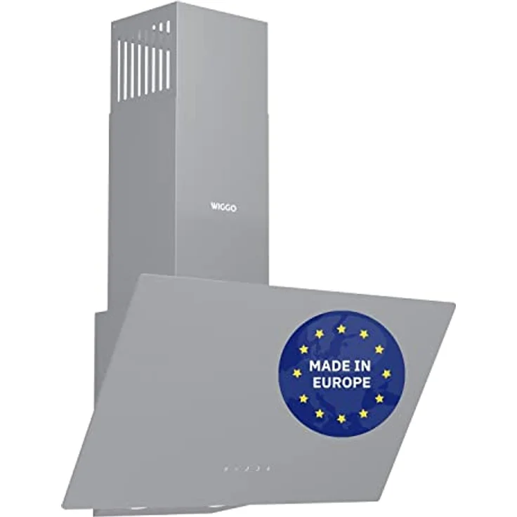 Wiggo Dunstabzugshaube 60cm kopffrei I Abluft Umluft Dunstabzug 650m³/h - Touch-Display 4 Stufen I Energieeffizienzklasse A Schräghaube inkl. Fettfilter & 2x Kohlefilter I Abzugshaube Glasfront grau – Bild 1