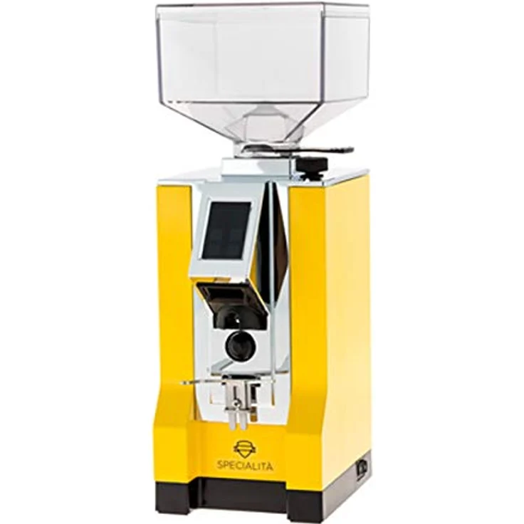 Eureka Mignon Specialita, Elektrische Kaffeemühle mit gelber Farbe, stufenlos einstellbar, 55mm Mahlscheiben, zwei Timer