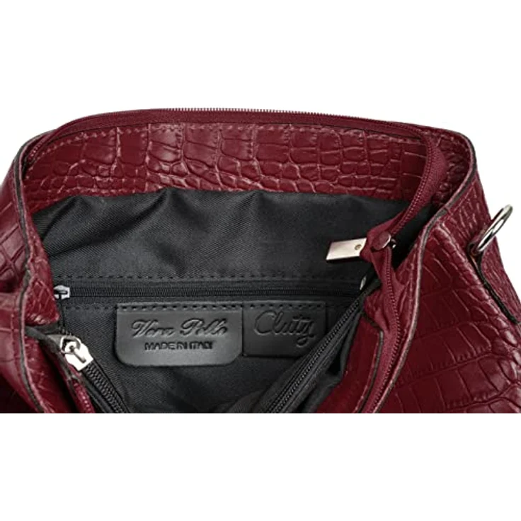Cluty Umhängetasche echt Leder, Kroko-Optik, Made in Italy, 2-geteiltes Hauptfach, verstellbarer Schultergurt – Bild 9