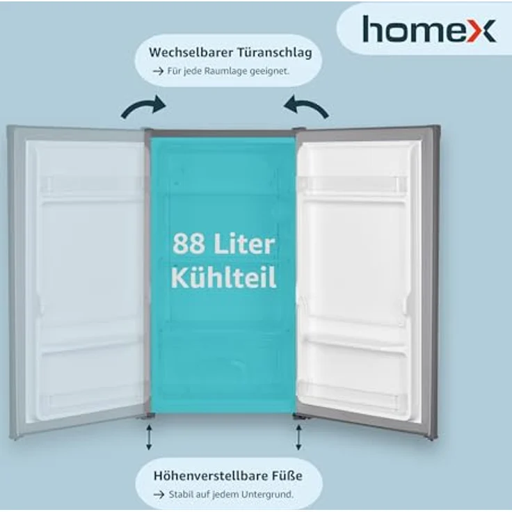 homeX CS1016-S Kühlschrank ohne Gefrierfach, freistehender Tischkühlschrank mit 88L Nutzinhalt, silber – Bild 4