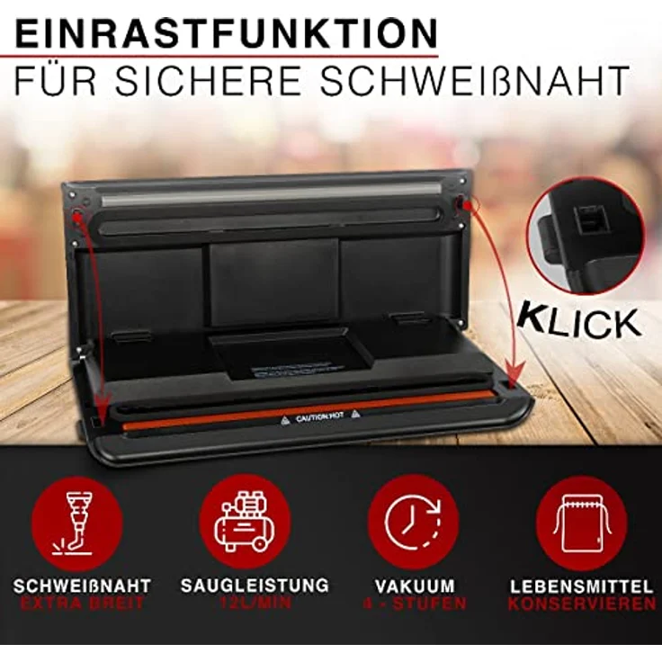 classbach® Vakuumiergerät Vakuumierer Set inkl. Vakuum Beutel, Lebensmittel Einschweißgerät für 8x längere Frische, perfekt als Sous Vide, C-VK 4000, Edelstahl – Bild 6