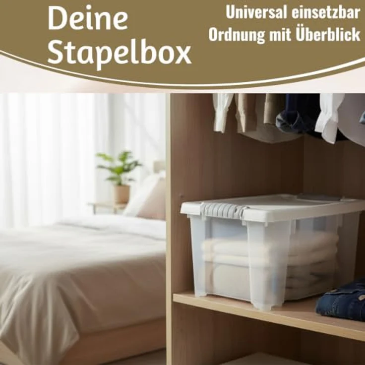 LS-LebenStil Stapelbox 30x20x15cm, transparente Aufbewahrungskiste mit Deckel, stapelbar, 5-7 Liter Volumen – Bild 4