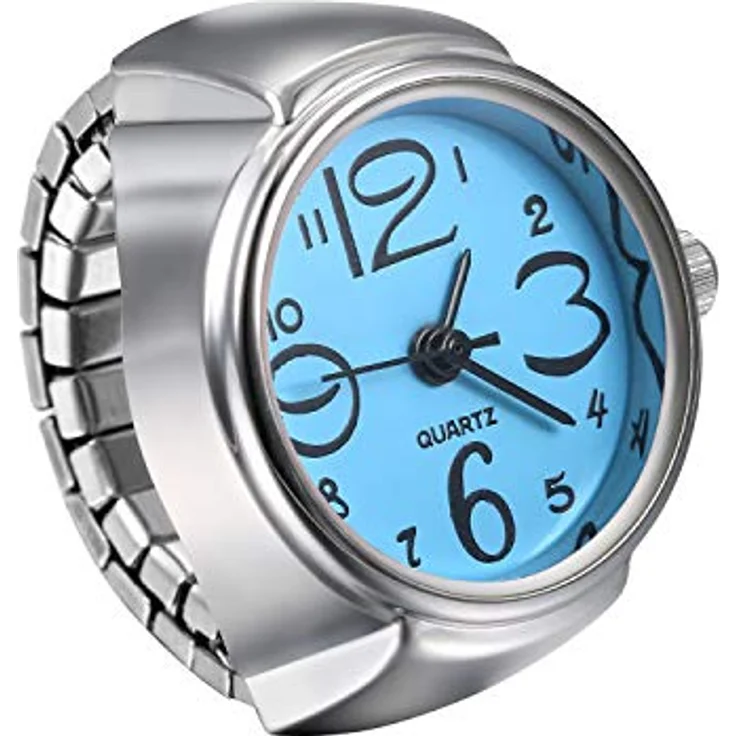 JewelryWe Ringuhr Fingeruhr für Herren und Damen, rund, analog, Quarz, elastisches Legierungsband, blau – Bild 1