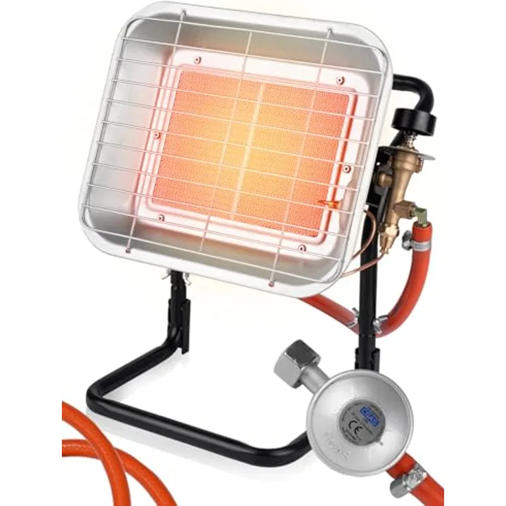 MalTec Gasheizstrahler Gazcamp 4,5kW Sunshine Camping inkl. Gasschlauch Gasdruckregler, Stufenlos einstellbare Leistung, Sicherheitssysteme, Robust & Mobil (blau)