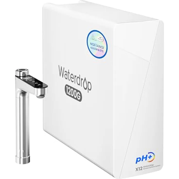 Waterdrop X12 Alkalisches Mineral pH+ Umkehrosmoseanlage, 11-stufige Filtration, 1200 GPD, NSF/ANSI 58&372 zertifiziert, tanklos, BPA-frei, Untertisch-Design