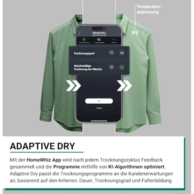 Bauknecht BT 9RC WS Wärmepumpentrockner, 9 kg, Precision Dry, Adaptive Dry, HomeWhiz App, Startzeitvorwahl, Restzeitanzeige, Weiß – Bild 3