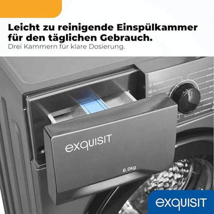 Exquisit WA56110-021A, schmale Waschmaschine 6 kg, Energieklasse A, 1000 U/min, Sportprogramm, leise 76 dB, inoxlook - Grau – Bild 7