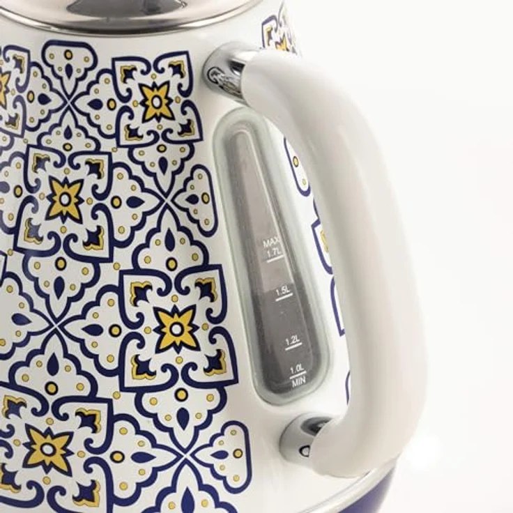 Ariete 2869 Capri Wasserkocher, elektrischer Wasserkocher, 1,7 l, Aufgüsse, Tee, Kräutertee, kabelloser Boden, automatische Abschaltung, mediterraner Stil, blau – Bild 4
