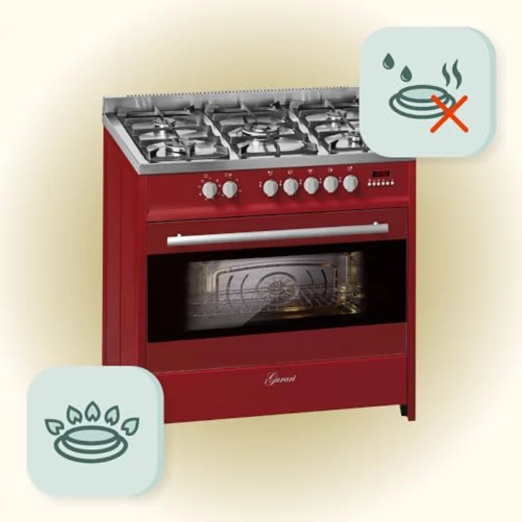Gurari Gas Standherd 90 cm in Rot GCH E 911 R + Grillplatte Gasherd mit Elektrobackofen 121 L | Range Coocker 5 Kochzonen 3,8 kW WOK Freistehender Gasherd Propangas/Erdgas – Bild 5