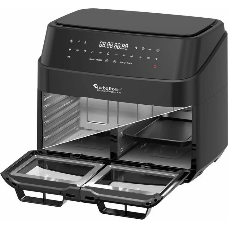 TurboTronic by Z-Line Heißluftfritteuse 12L, Fettfrei ohne Öl, 10 Programme, Power Camping Retro digital Airfryer DAF7W, Schwarz – Bild 1
