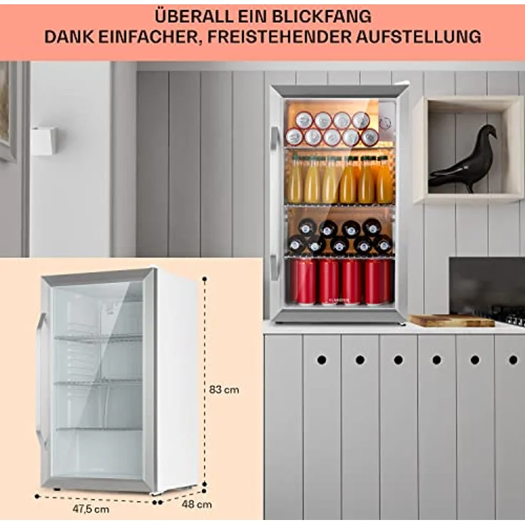 Klarstein Beersafe XXL Getränkekühlschrank, freistehend, Crystal White, 3 Böden, doppelt isolierte Panoramaglastür, Energieklasse E – Bild 7