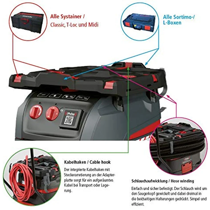 Starmix Universaladapter UniFix für Staubsaugerrohre, kompatibel mit L-BOXX und SYSTAINER, integrierte Kabel- und Schlauchaufbewahrung – Bild 2
