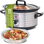 TurboTronic Slowcooker 3,5 Liter Schongarer mit Anbratfunktion & Warmhaltefunktion Langsamkocher Dampfgarer Schmortopf Gartopf Sous Vide Garer Retro Vintage Design Slow Cooker mit retro Rautenmuster