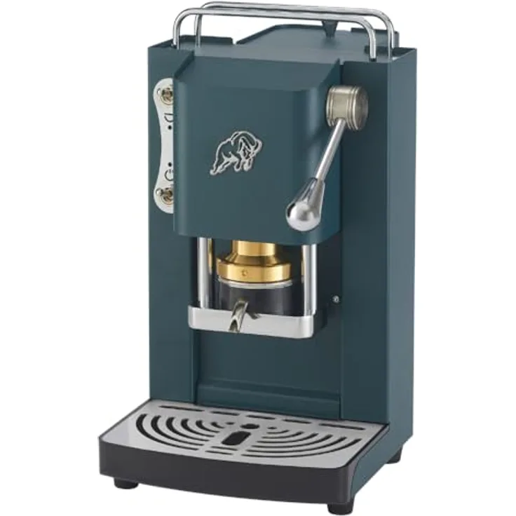 FABER COFFEE MACHINES 3.0 Pro Essential, Kaffeemaschine ESE 44 mm, kompakt mit Glaskanister, verstellbarer Messing-Padpresse, British Green und Chrom