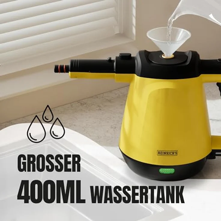 HEINRICHS Handdampfreiniger, Dampfreiniger mit 1200W, 5 min Aufheizzeit, 400ml Wassertank, 3,5 Bar Dampfdruck, 5m Kabel, für Auto, Küche, Bad, Polster, Boden, Fenster – Bild 4