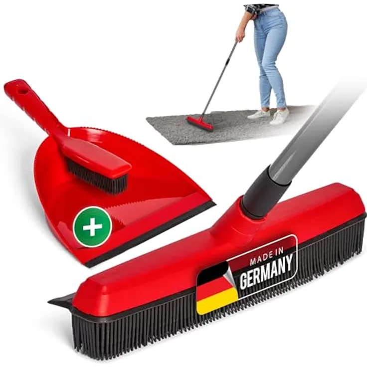 Novaliv Kehrgarnitur 19706-19705-19522, Gummibesen mit Teleskopstiel und Kehrgarnitur für Friseure, vielseitig einsetzbar auf verschiedenen Bodenbelägen, Made in Germany