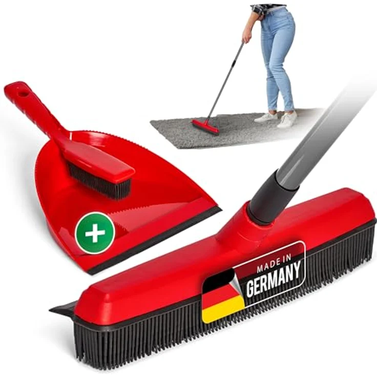 Novaliv Kehrgarnitur 19706-19705-19522, Gummibesen mit Teleskopstiel und Kehrgarnitur für Friseure, vielseitig einsetzbar auf verschiedenen Bodenbelägen, Made in Germany – Bild 1