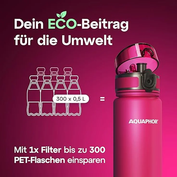 AQUAPHOR City Filterflasche 500ml Pink I Flasche mit Wasserfilter für unterwegs I Filter mit Aktivkohle I Filtert Chlor I Aus Tritan & BPA-frei I Für besseren Geschmack & Geruch des Wassers – Bild 5