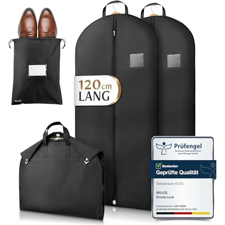 Bruce.® 2x Kleidersack Kurz 120x60 cm, atmungsaktiv und wasserabweisend mit Schuhbeutel – Schwarz – Bild 1
