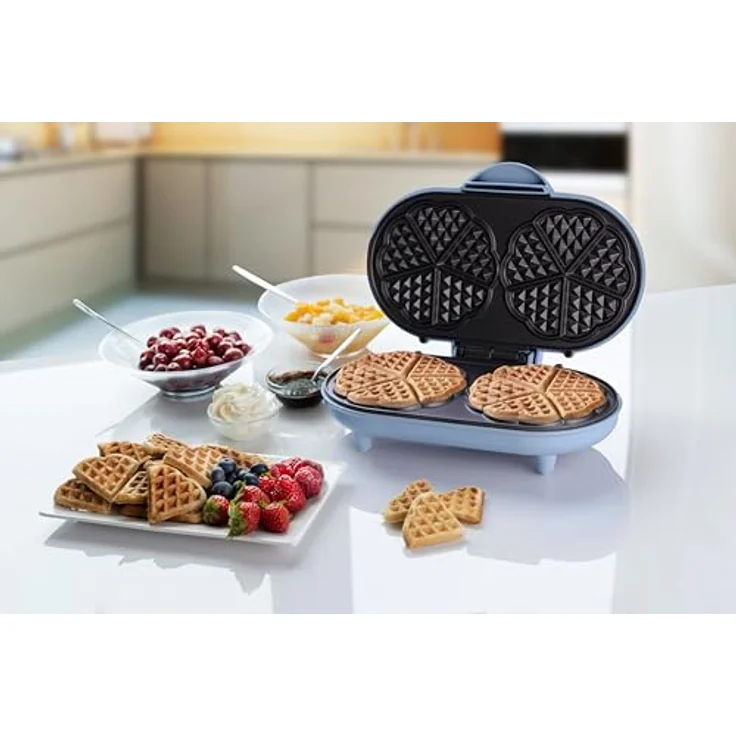 Bestron Doppel-Waffeleisen für klassische Herzwaffeln, Herzwaffeleisen mit Backampel & Antihaftbeschichtung, ideal für Kindergeburtstage, Ostern & Weihnachten, Farbe: Blau – Bild 4