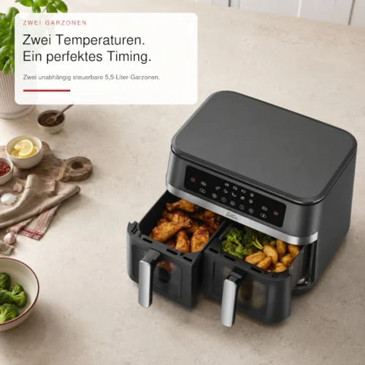 Solis Air Fryer Duo Typ 8102, Heißluftfritteuse mit 2 Kammern, 11 L, Sync-Funktion und Rapid Air Technologie – Bild 2