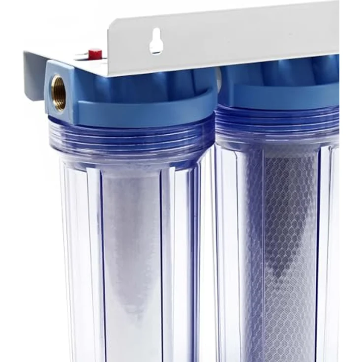 Naturewater NW-PR102 2 Stufen Wasserfilter Doppelfilter, 5 µ, 26,16 mm (3/4"), Ø62 mm PP Kartusche, Filter Wandhalterung, Filterschlüssel, Sedimentfilter Aktivkohleblock, blau – Bild 9