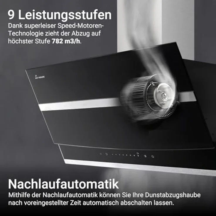 KKT KOLBE HERMES8005S Dunstabzugshaube 80 cm Edelstahl schwarzes Glas LED-Beleuchtung SensorTouch-Bedienung A+++ – Bild 2