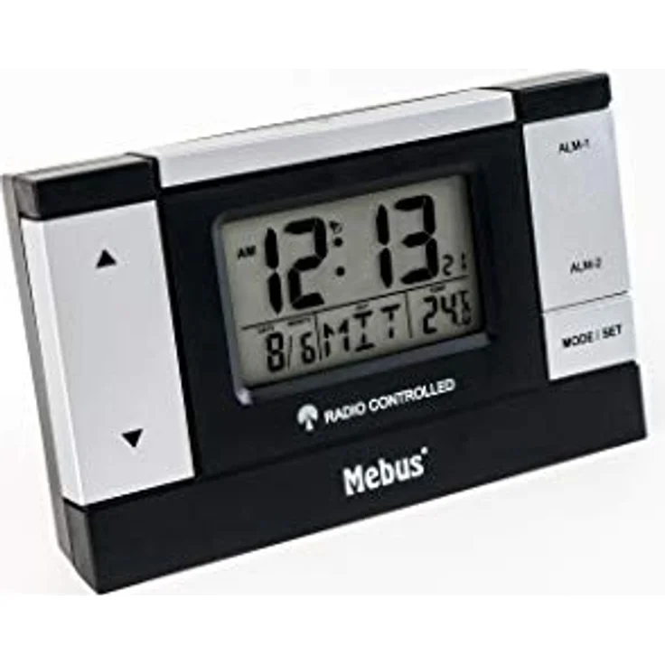 Mebus Wecker 51059, digitaler Funkwecker mit 2-zeiliger LCD-Anzeige, Weckwiederholung und Kalenderfunktion – Bild 1